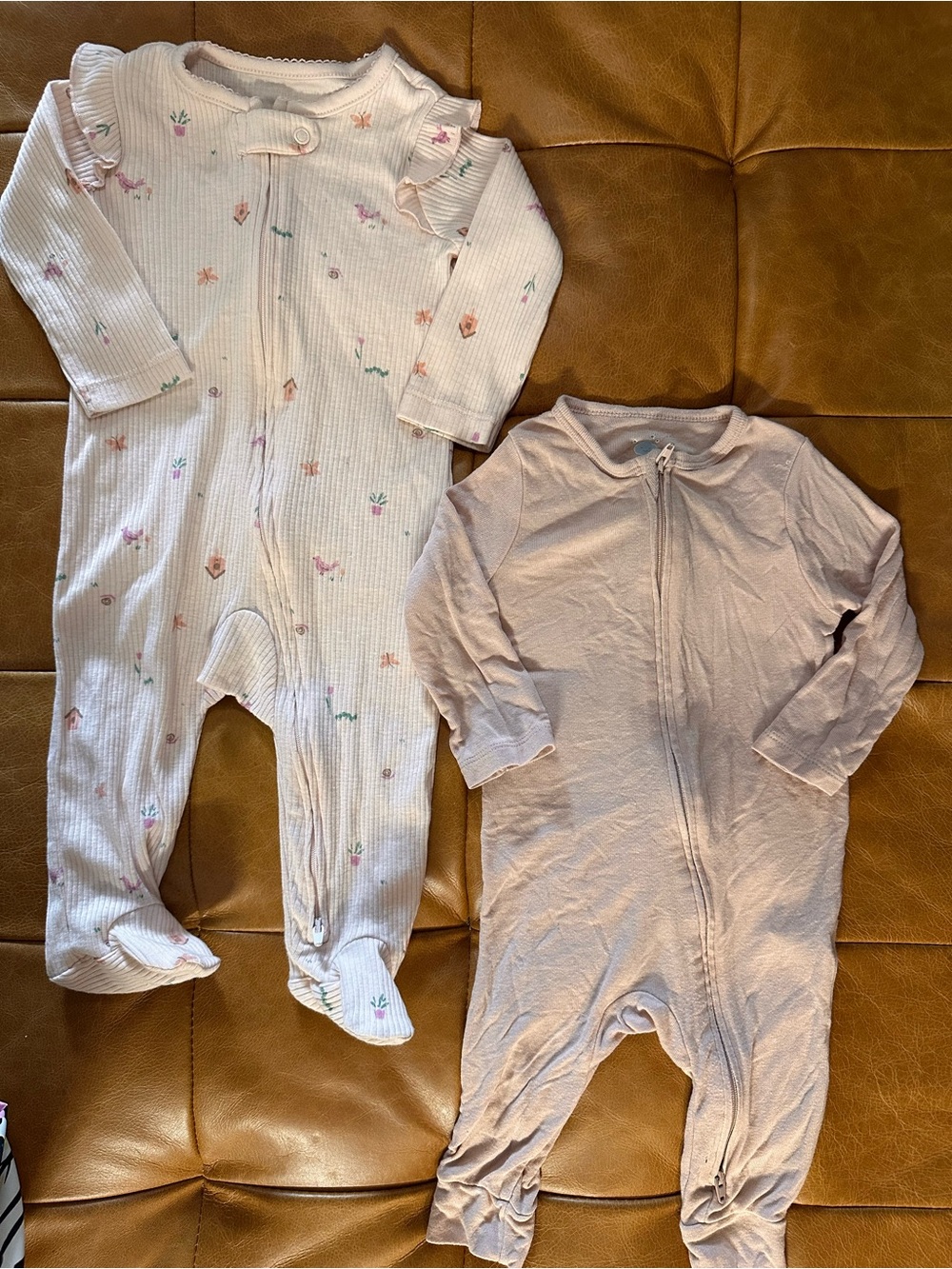 Carter's Baby Girls Pink Floral & Solid Footie Sleepers (2-Pack)